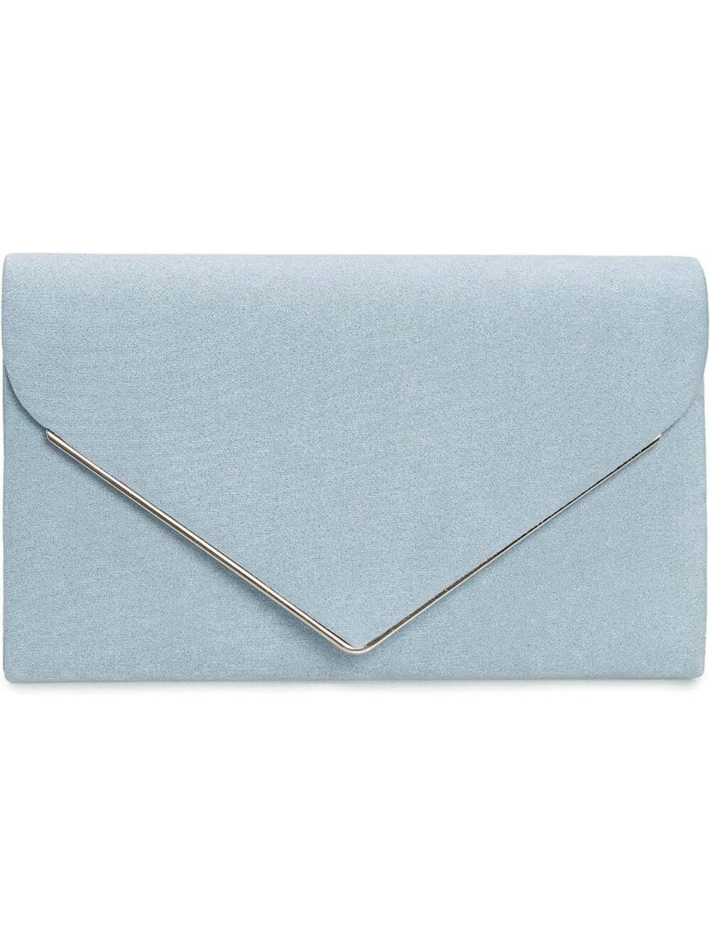 👜 Women's Light Blue Faux Suede Clutch Bag Elegant Metal Binding Evening Purse